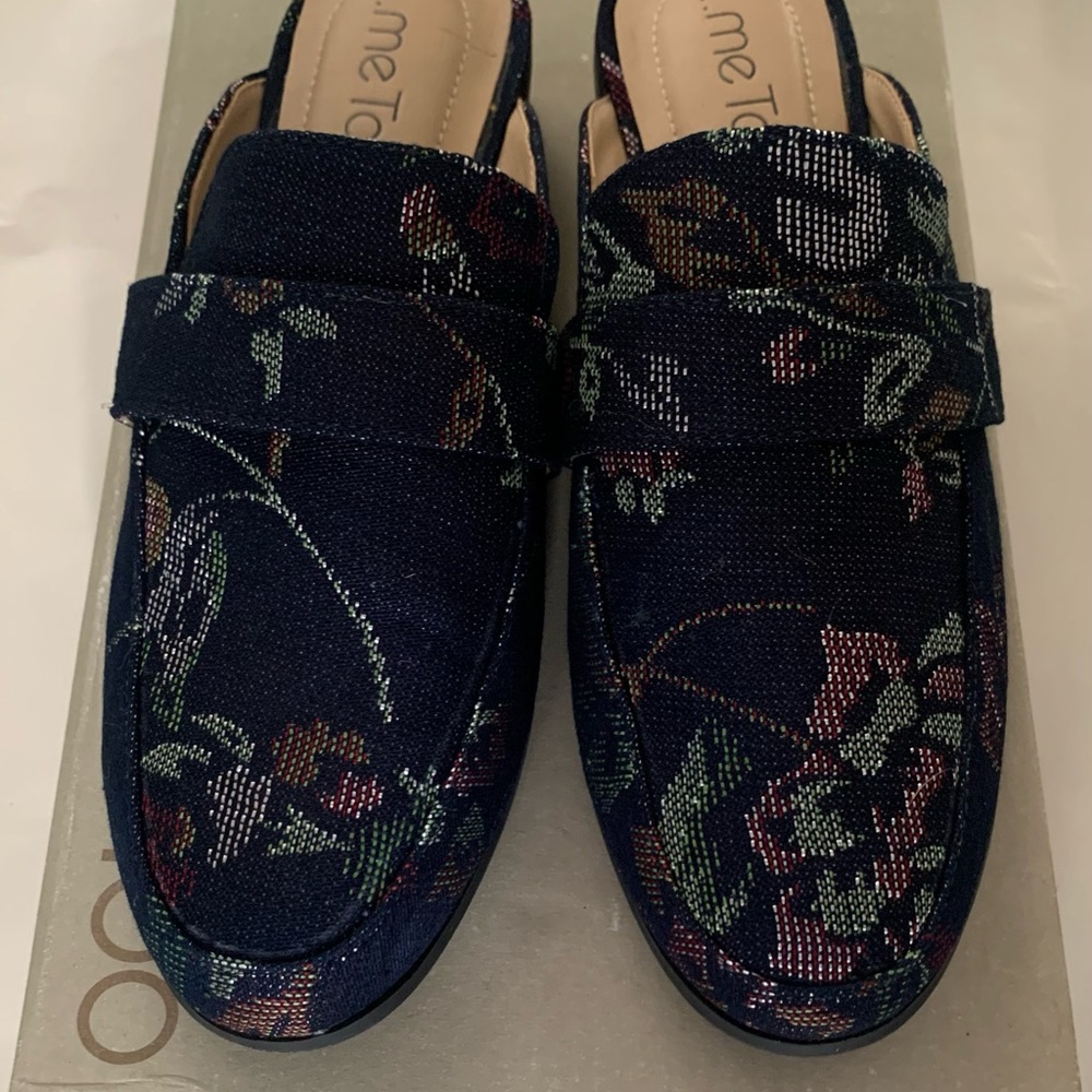 Me Too Denim Mule Loafers - Dark Blue, Size 8.5